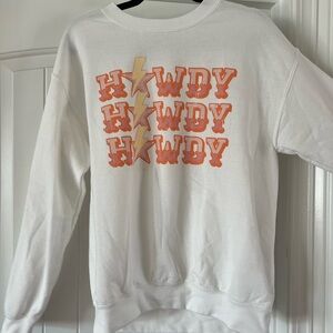 White Sweatshirt with Orange 'Howdy' Design
